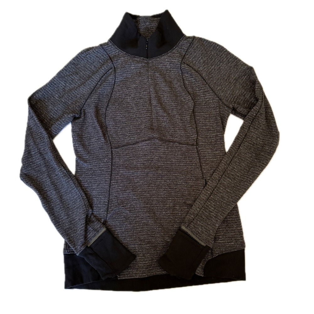 Lululemon Space Dye Half Zip Pullover Gray Black Fitted Mock Neck Top Size 4 6